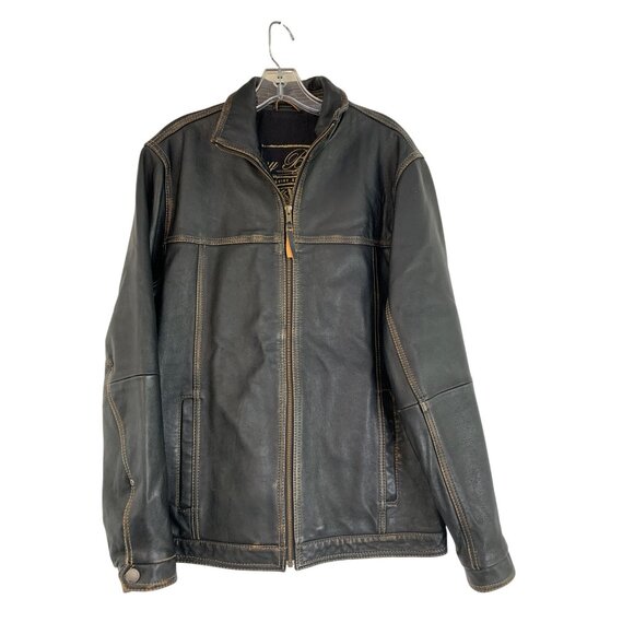 Tommy Bahama Mens Black Leather Jacket Small S Full Zip EUC RFF10661 - Picture 7 of 12